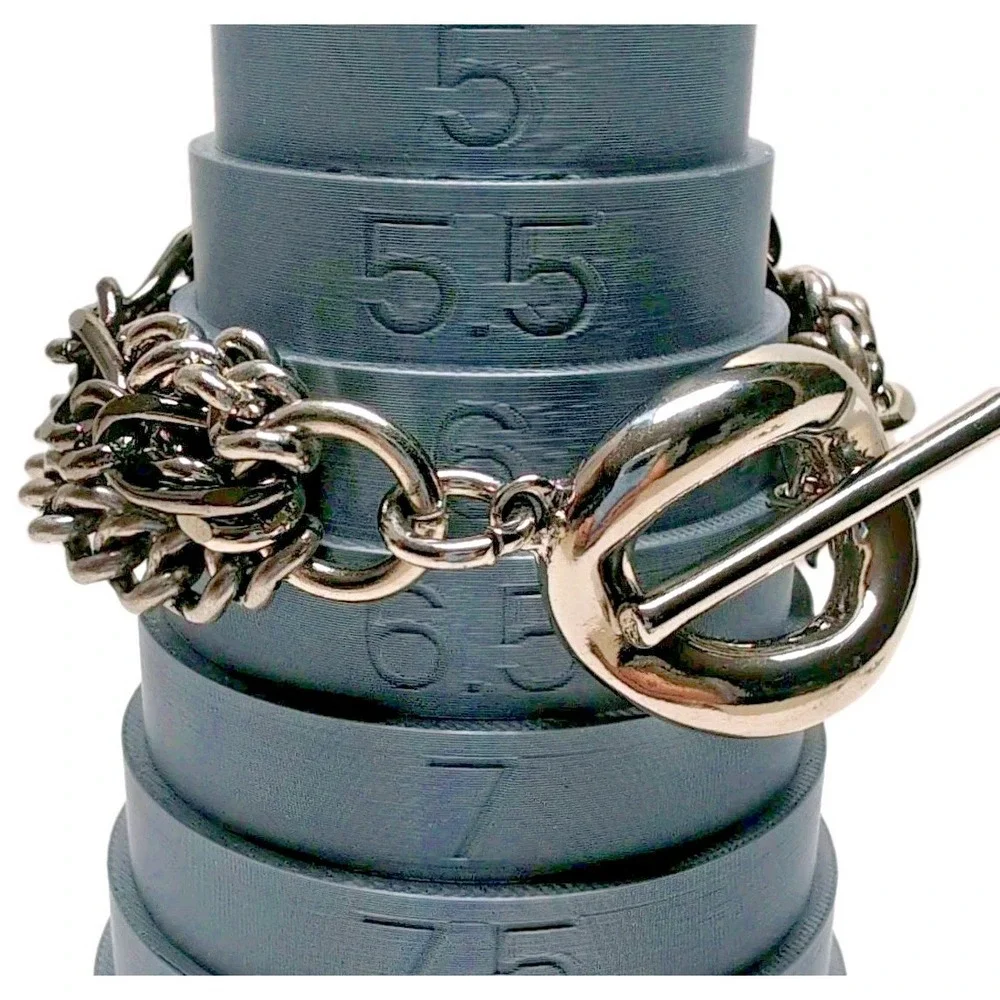 Stainless Steel Toggle Bracelets Chunky Multi Strand Geometric Silver Tone